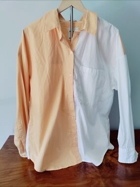 Abercrombie & Fitch Peach and White Two-Tone Oversized Button-Down Shirt